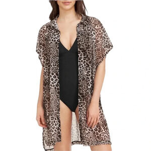 SEA LEVEL Wildside Mesh Beach Coverup Caftan Shirt Animal Print Size S NWT